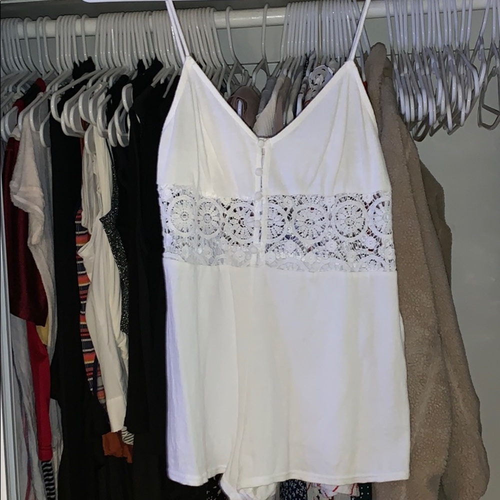 Spaghetti strap summer white romper